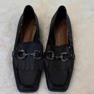 Donald J. Pliner Black Patent & Leather Kiltie Loafers with Silver Bit